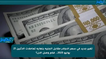 تغير جديد في سعر الدولار مقابل الجنيه بنهاية تعاملات الإثنين 21 يوليو 2025.. فكم وصل الآن؟